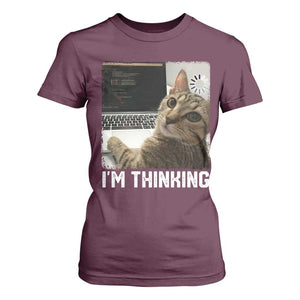 Tech Support Cat T Shirt For Women I'm Thinking Funny Computer Engineer Coding Kitty TS14 Maroon Print Your Wear