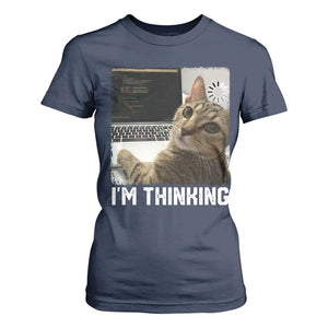 Tech Support Cat T Shirt For Women I'm Thinking Funny Computer Engineer Coding Kitty TS14 Navy Print Your Wear