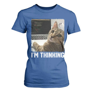 Tech Support Cat T Shirt For Women I'm Thinking Funny Computer Engineer Coding Kitty TS14 Royal Blue Print Your Wear