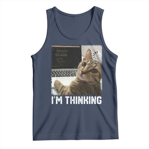 Tech Support Cat Tank Top I'm Thinking Funny Computer Engineer Coding Kitty TS14 Navy Print Your Wear