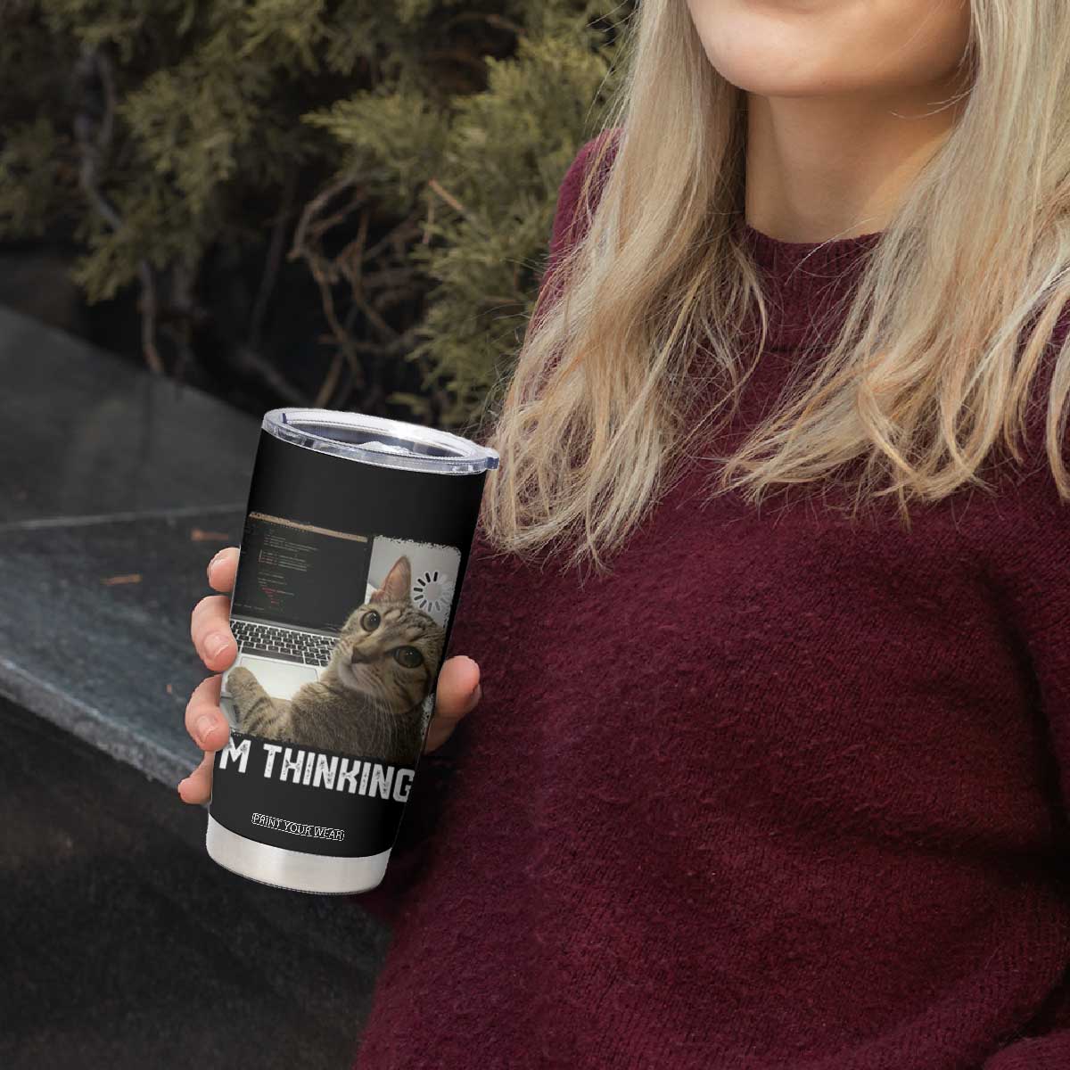 Tech Support Cat Tumbler Cup I'm Thinking Funny Computer Engineer Coding Kitty TS14 Print Your Wear