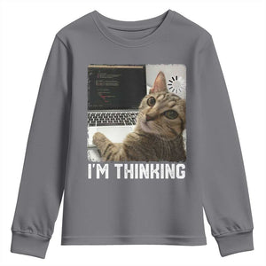 Tech Support Cat Youth Sweatshirt I'm Thinking Funny Computer Engineer Coding Kitty TS14 Charcoal Print Your Wear