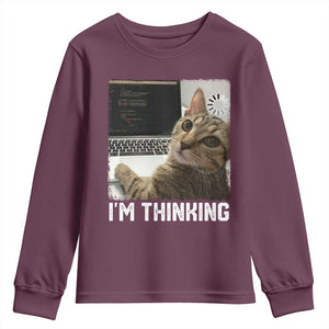 Tech Support Cat Youth Sweatshirt I'm Thinking Funny Computer Engineer Coding Kitty TS14 Maroon Print Your Wear