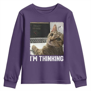 Tech Support Cat Youth Sweatshirt I'm Thinking Funny Computer Engineer Coding Kitty TS14 Purple Print Your Wear