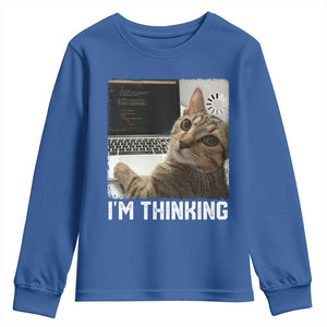Tech Support Cat Youth Sweatshirt I'm Thinking Funny Computer Engineer Coding Kitty TS14 Royal Blue Print Your Wear