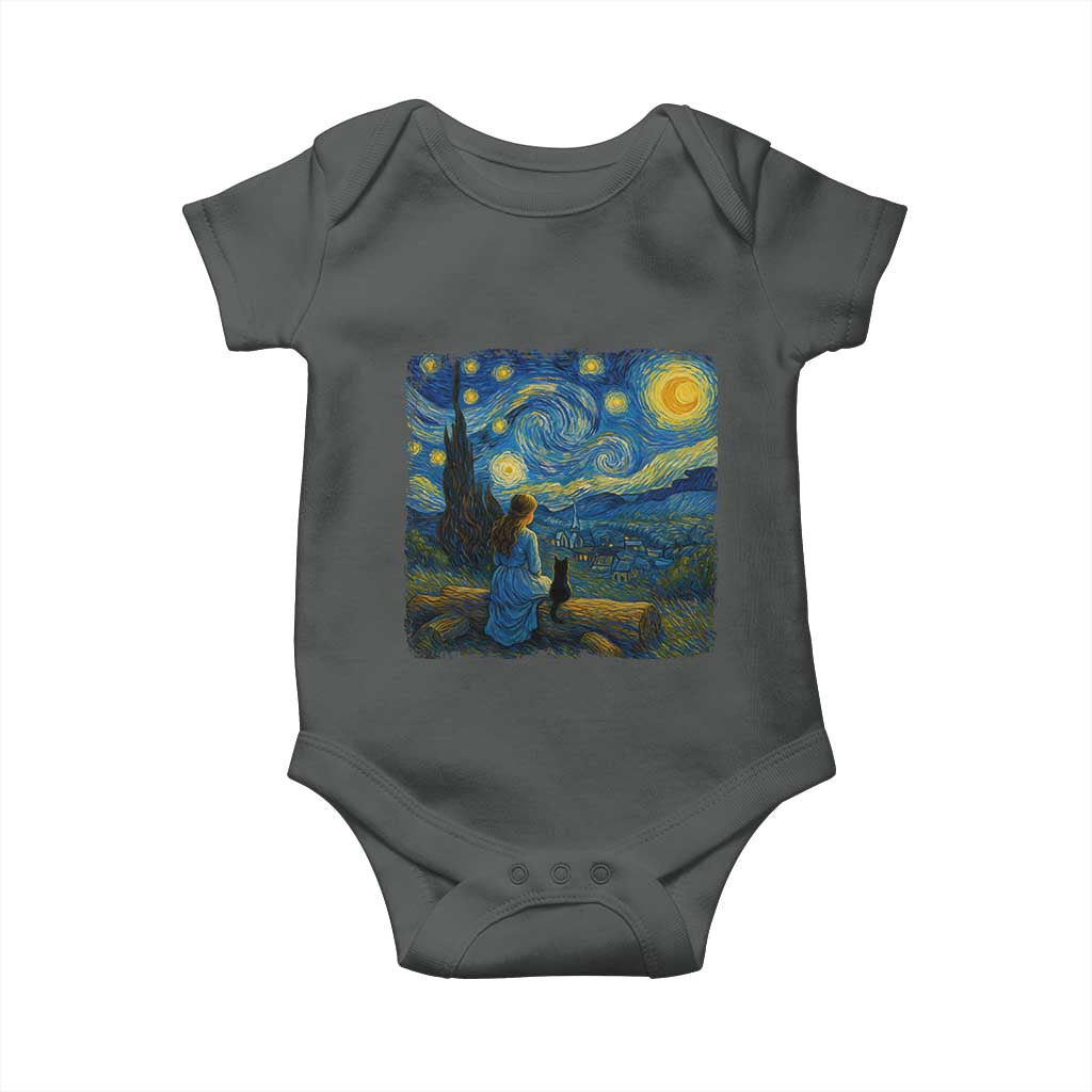 Cute Cat Starry Night Baby Onesie Kitty Lovers TS14 Dark Heather Print Your Wear