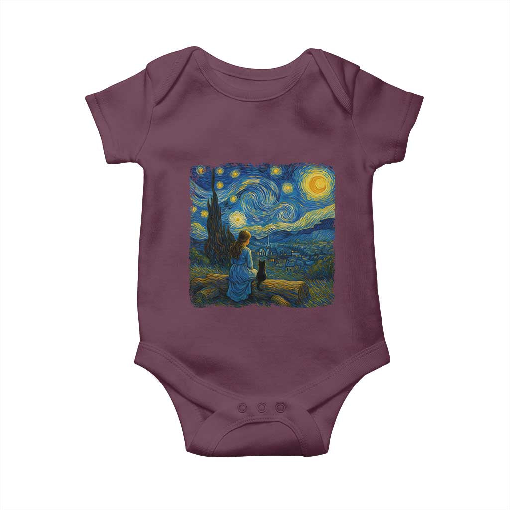 Cute Cat Starry Night Baby Onesie Kitty Lovers TS14 Maroon Print Your Wear