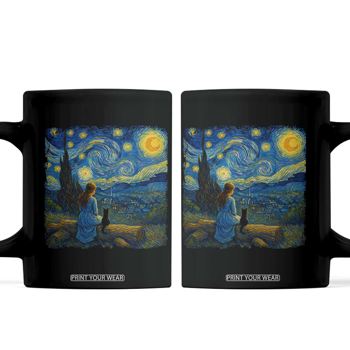 Cute Cat Starry Night Coffee Mug Kitty Lovers TS14 Black Print Your Wear