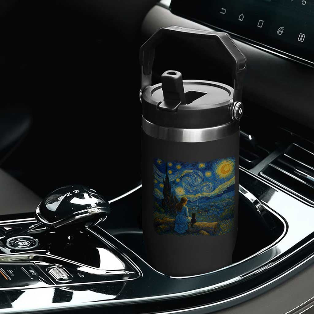 Cute Cat Starry Night Flip Straw Tumbler Kitty Lovers TS14 Print Your Wear