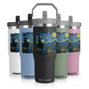 Cute Cat Starry Night Flip Straw Tumbler Kitty Lovers TS14 Print Your Wear