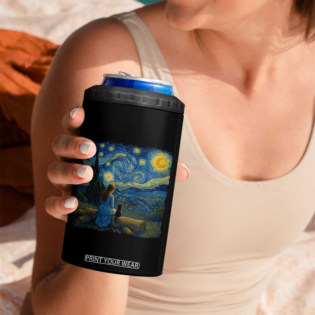 Cute Cat Starry Night 4 in 1 Can Cooler Tumbler Kitty Lovers TS14 Print Your Wear