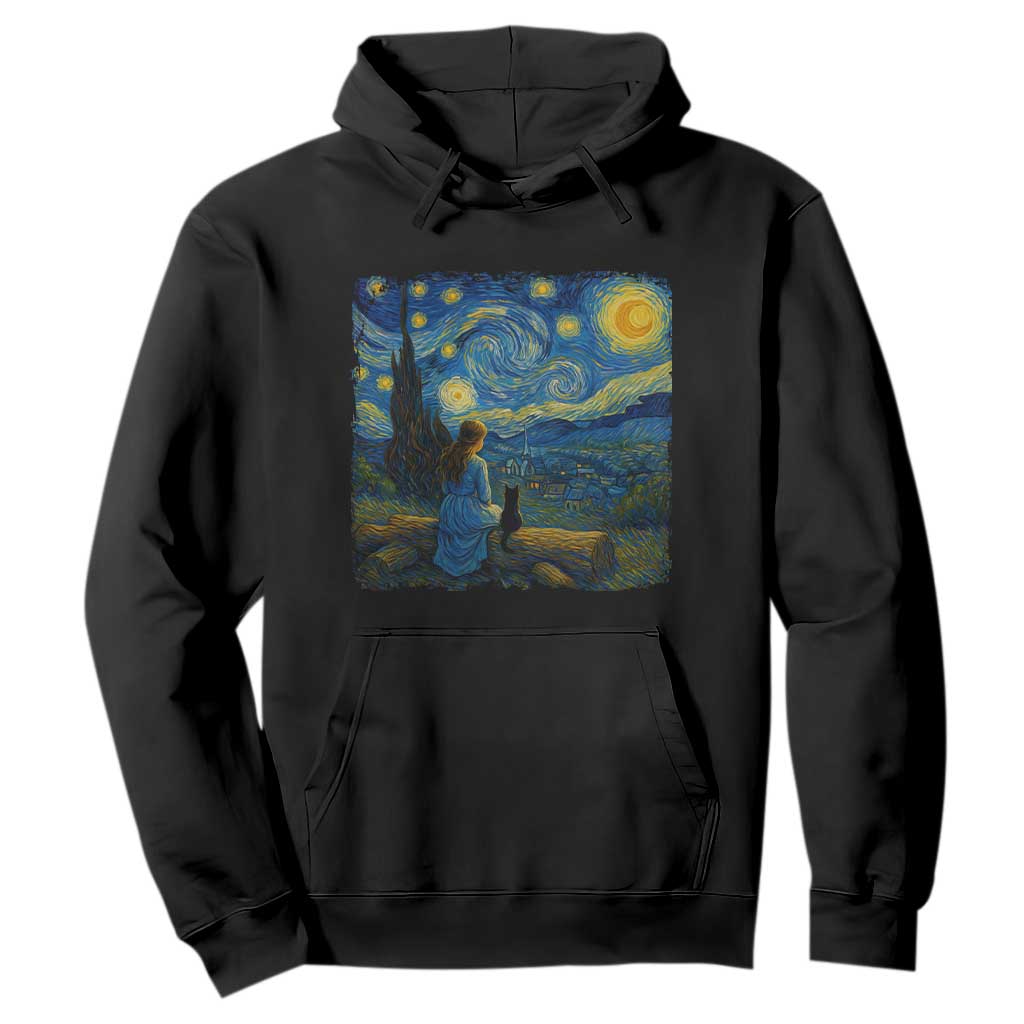 Cute Cat Starry Night Hoodie Kitty Lovers TS14 Black Print Your Wear