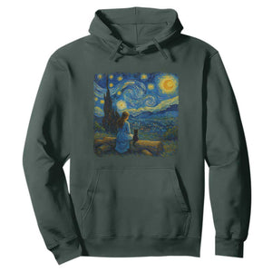 Cute Cat Starry Night Hoodie Kitty Lovers TS14 Dark Forest Green Print Your Wear