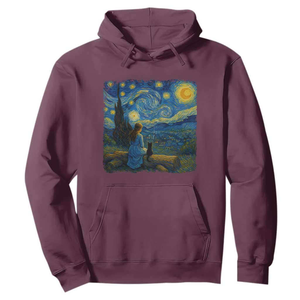 Cute Cat Starry Night Hoodie Kitty Lovers TS14 Maroon Print Your Wear
