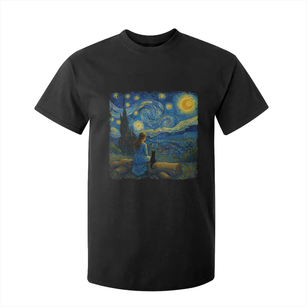Cute Cat Starry Night T Shirt For Kid Kitty Lovers TS14 Black Print Your Wear