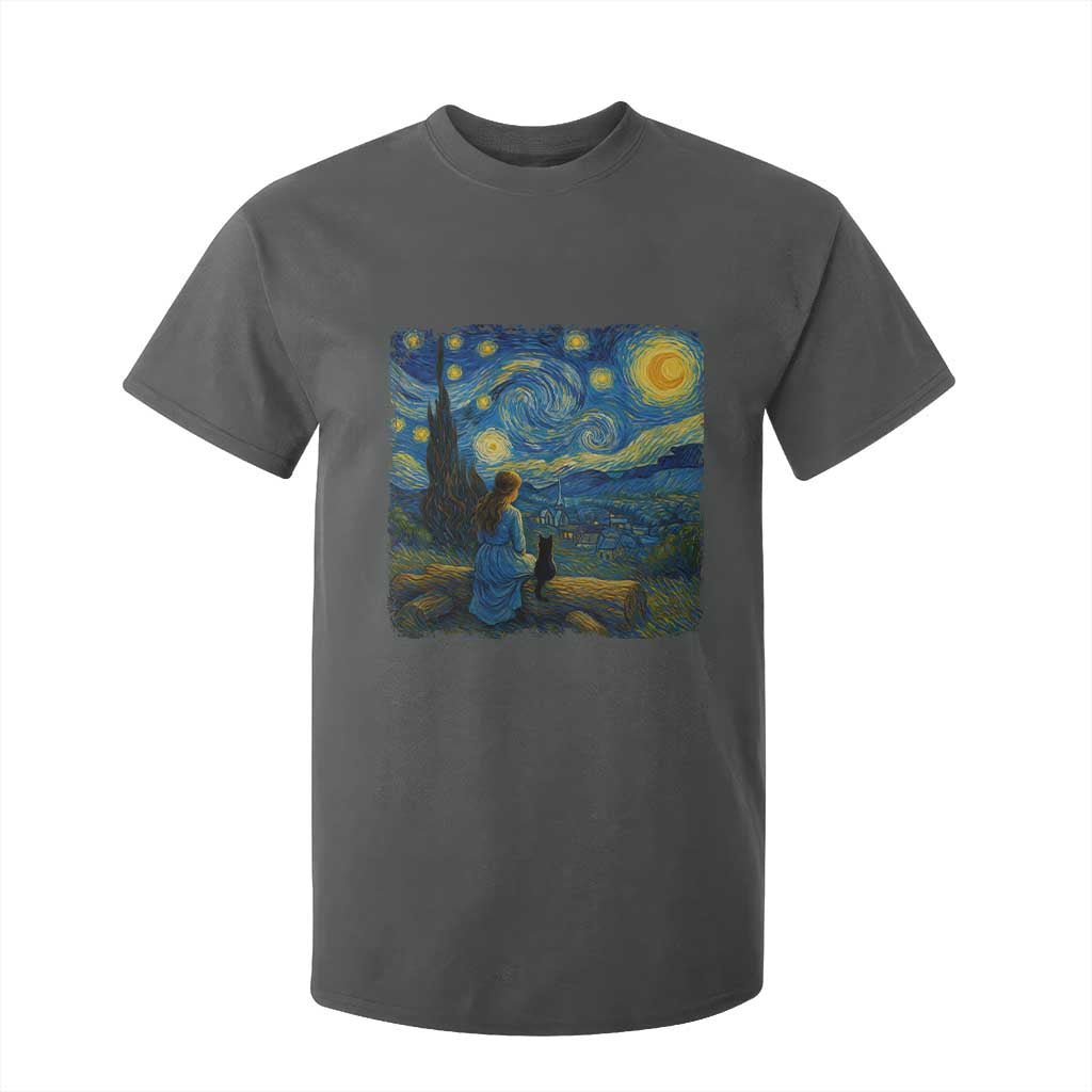 Cute Cat Starry Night T Shirt For Kid Kitty Lovers TS14 Dark Heather Print Your Wear