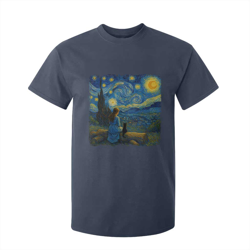 Cute Cat Starry Night T Shirt For Kid Kitty Lovers TS14 Navy Print Your Wear