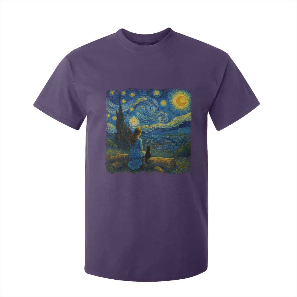 Cute Cat Starry Night T Shirt For Kid Kitty Lovers TS14 Purple Print Your Wear
