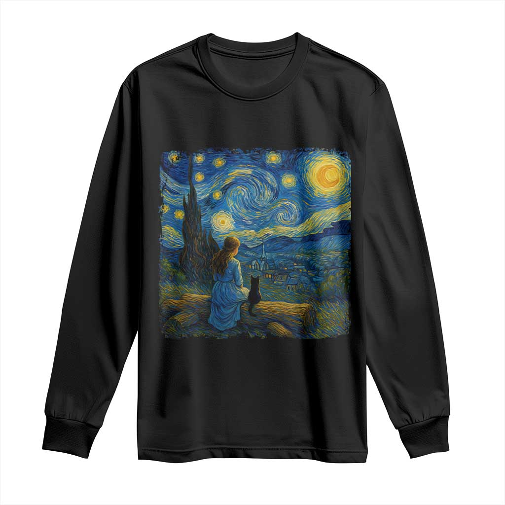 Cute Cat Starry Night Long Sleeve Shirt Kitty Lovers TS14 Black Print Your Wear