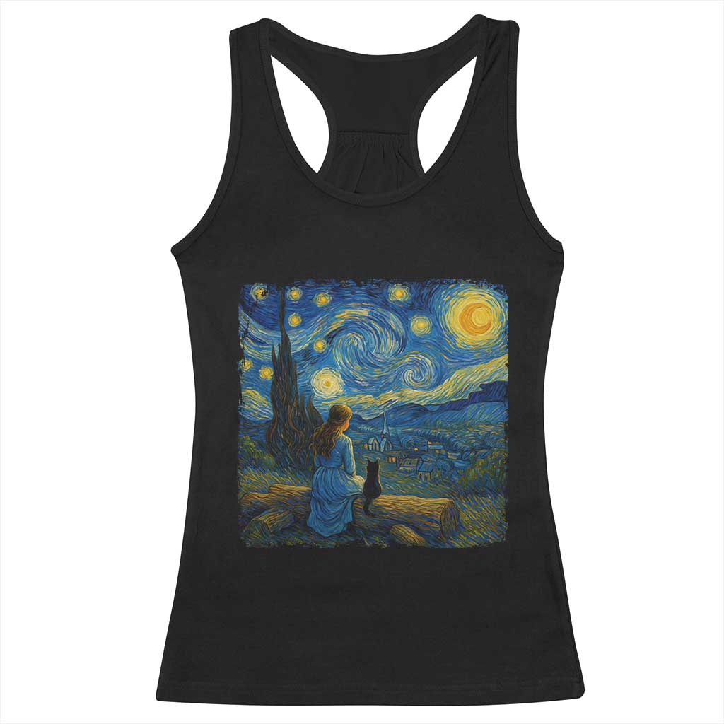 Cute Cat Starry Night Racerback Tank Top Kitty Lovers TS14 Black Print Your Wear