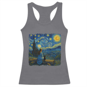 Cute Cat Starry Night Racerback Tank Top Kitty Lovers TS14 Charcoal Print Your Wear