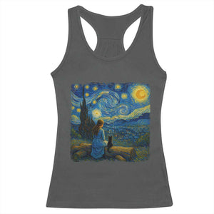 Cute Cat Starry Night Racerback Tank Top Kitty Lovers TS14 Dark Heather Print Your Wear