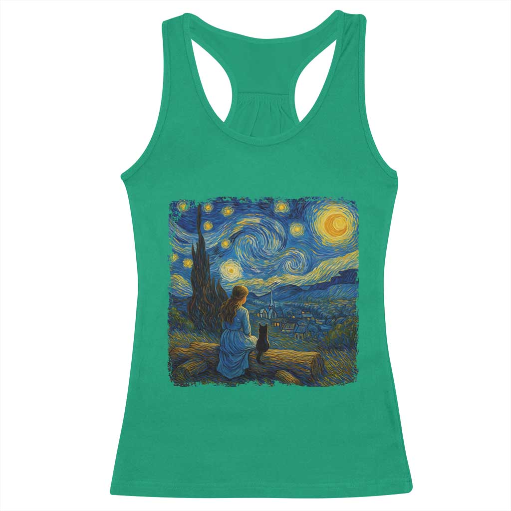 Cute Cat Starry Night Racerback Tank Top Kitty Lovers TS14 Irish Green Print Your Wear