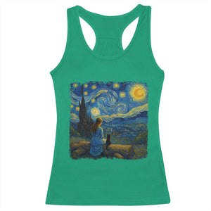 Cute Cat Starry Night Racerback Tank Top Kitty Lovers TS14 Irish Green Print Your Wear