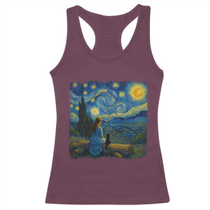 Cute Cat Starry Night Racerback Tank Top Kitty Lovers TS14 Maroon Print Your Wear