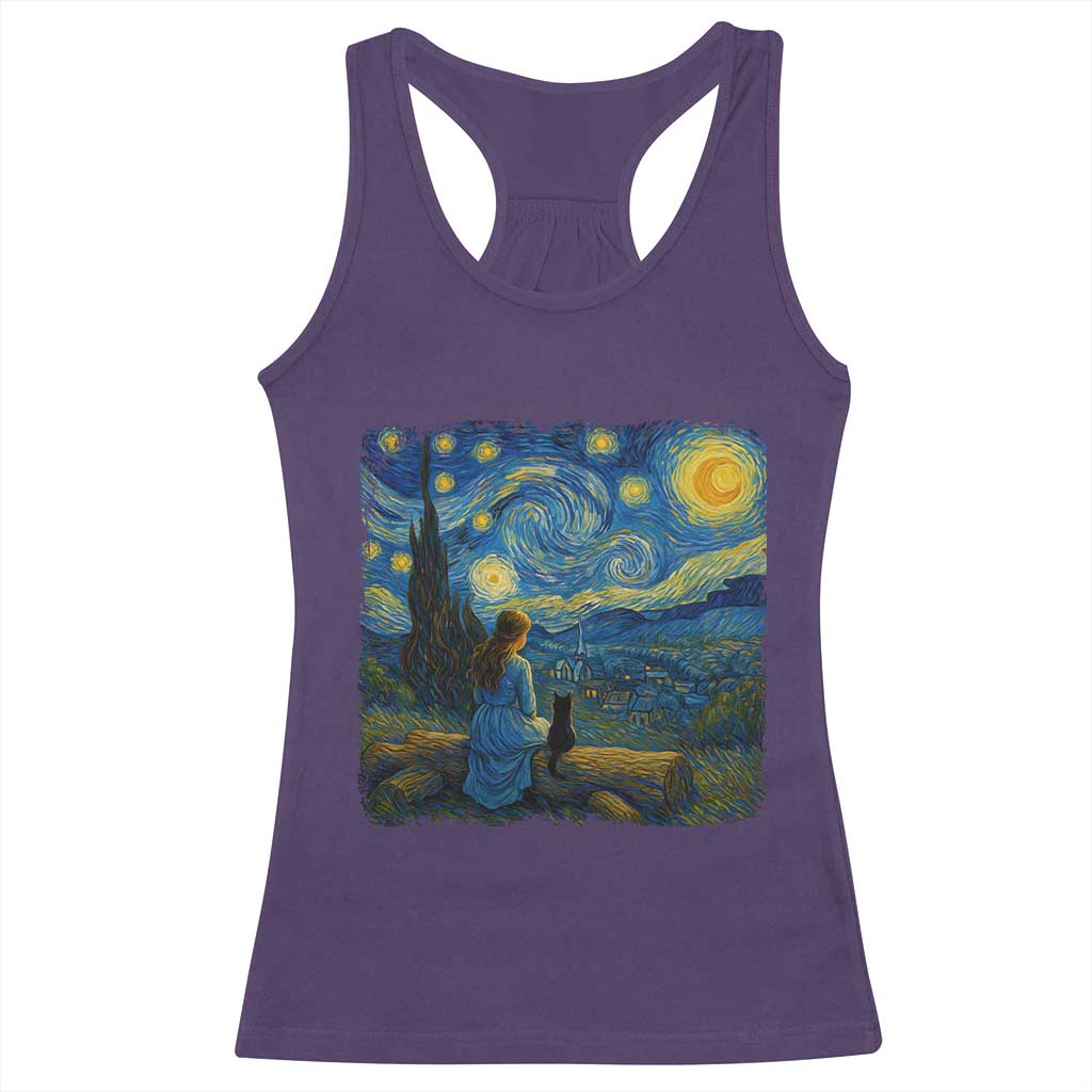 Cute Cat Starry Night Racerback Tank Top Kitty Lovers TS14 Purple Print Your Wear