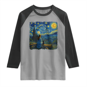 Cute Cat Starry Night Raglan Shirt Kitty Lovers TS14 Sport Gray Black Print Your Wear