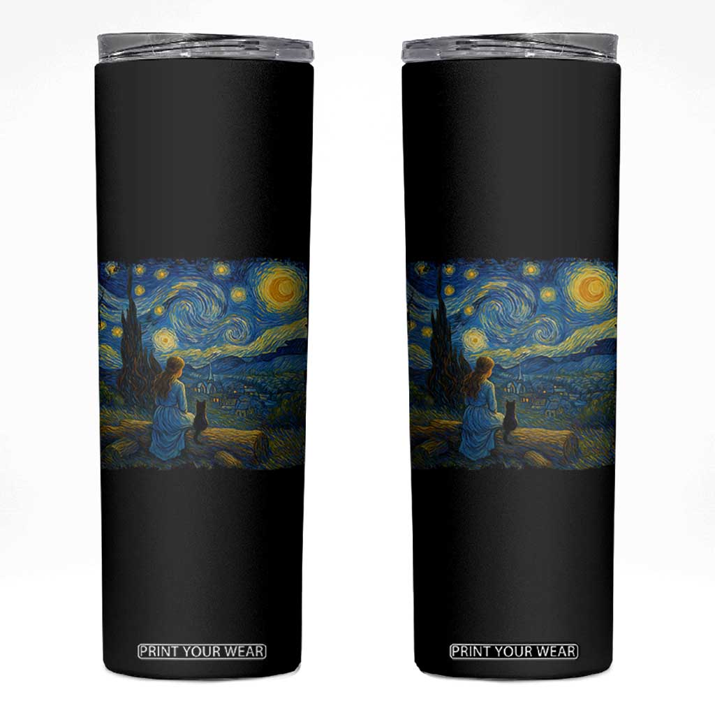 Cute Cat Starry Night Skinny Tumbler Kitty Lovers TS14 Black Print Your Wear