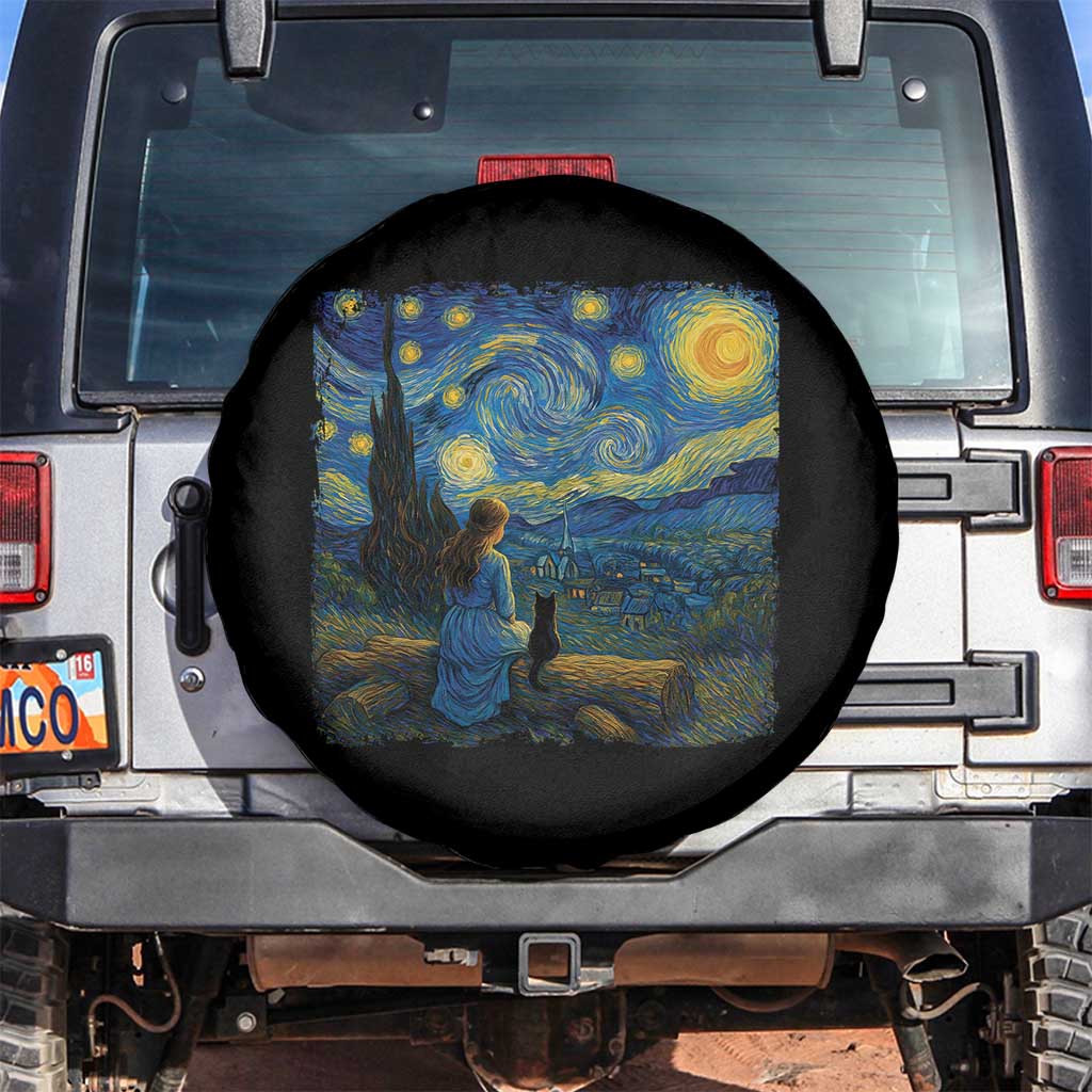 Cute Cat Starry Night Spare Tire Cover Kitty Lovers TS14 No hole Black Print Your Wear