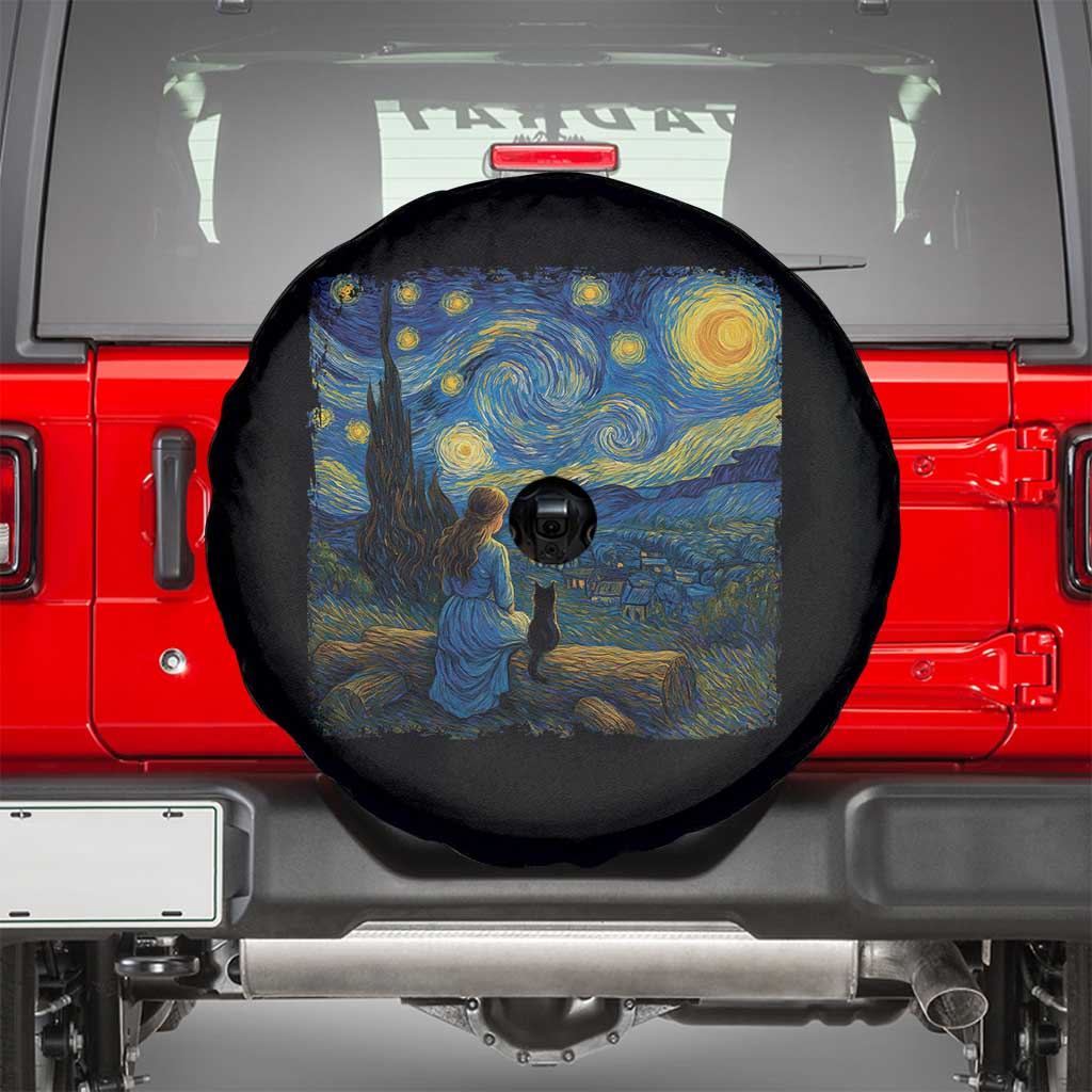 Cute Cat Starry Night Spare Tire Cover Kitty Lovers TS14 Black Print Your Wear