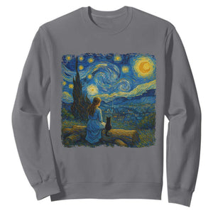 Cute Cat Starry Night Sweatshirt Kitty Lovers TS14 Charcoal Print Your Wear