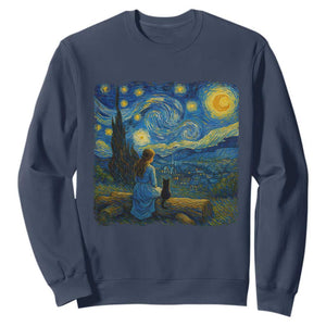 Cute Cat Starry Night Sweatshirt Kitty Lovers TS14 Navy Print Your Wear
