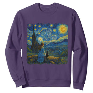 Cute Cat Starry Night Sweatshirt Kitty Lovers TS14 Purple Print Your Wear