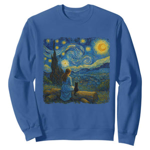 Cute Cat Starry Night Sweatshirt Kitty Lovers TS14 Royal Blue Print Your Wear