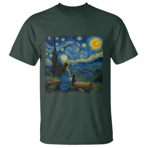 Cute Cat Starry Night T Shirt Kitty Lovers TS14 Dark Forest Green Print Your Wear