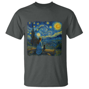 Cute Cat Starry Night T Shirt Kitty Lovers TS14 Dark Heather Print Your Wear
