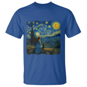 Cute Cat Starry Night T Shirt Kitty Lovers TS14 Royal Blue Print Your Wear