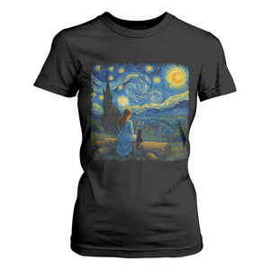 Cute Cat Starry Night T Shirt For Women Kitty Lovers TS14 Black Print Your Wear