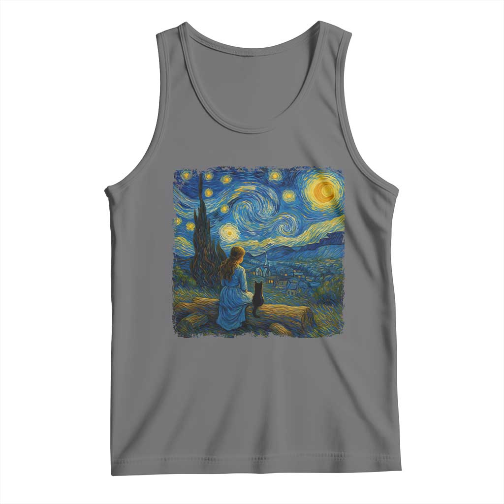 Cute Cat Starry Night Tank Top Kitty Lovers TS14 Black Heather Print Your Wear