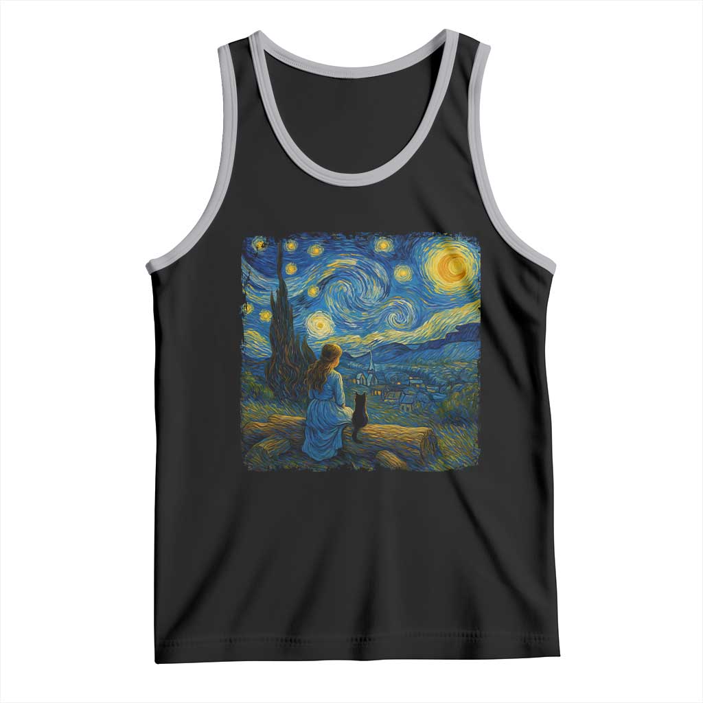 Cute Cat Starry Night Tank Top Kitty Lovers TS14 Black Athletic Heather Print Your Wear