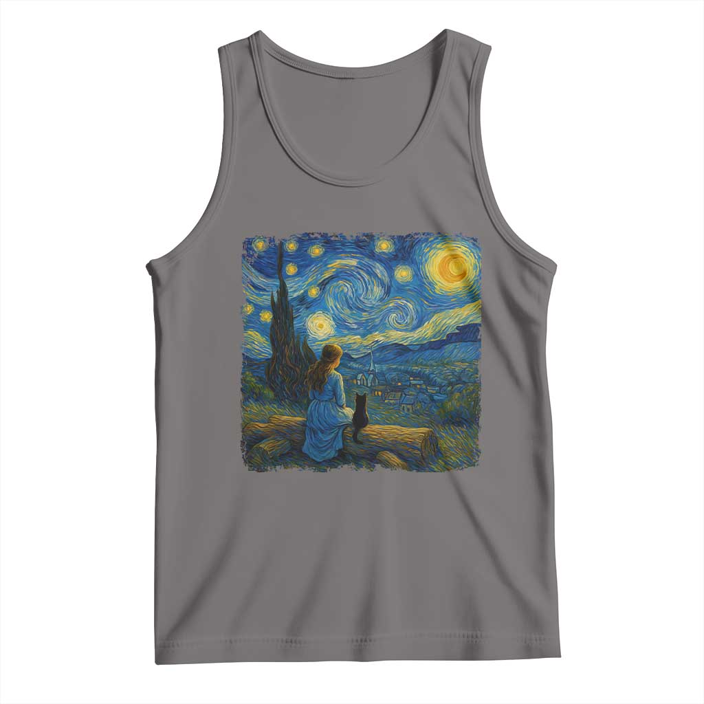 Cute Cat Starry Night Tank Top Kitty Lovers TS14 Deep Heather Print Your Wear