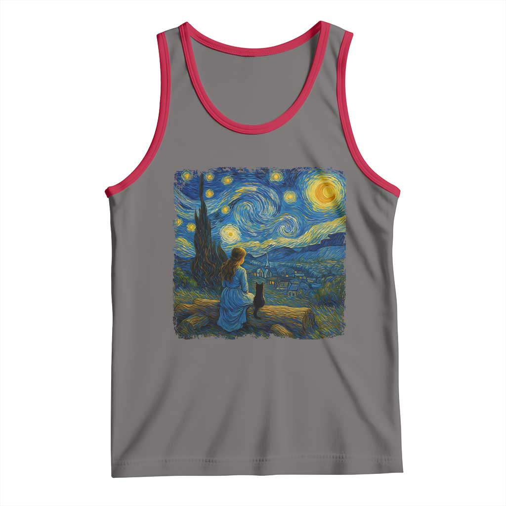 Cute Cat Starry Night Tank Top Kitty Lovers TS14 Deep Heather Red Print Your Wear
