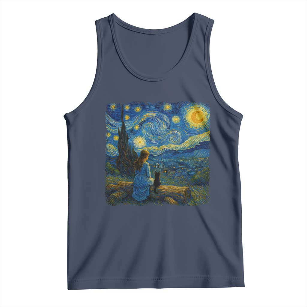 Cute Cat Starry Night Tank Top Kitty Lovers TS14 Navy Print Your Wear