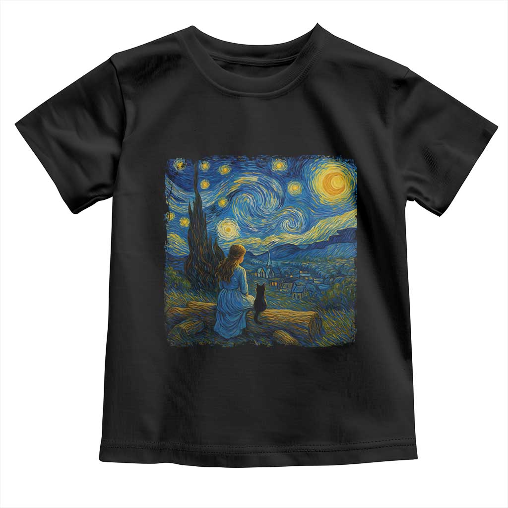 Cute Cat Starry Night Toddler T Shirt Kitty Lovers TS14 Black Print Your Wear