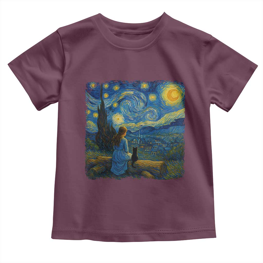 Cute Cat Starry Night Toddler T Shirt Kitty Lovers TS14 Maroon Print Your Wear