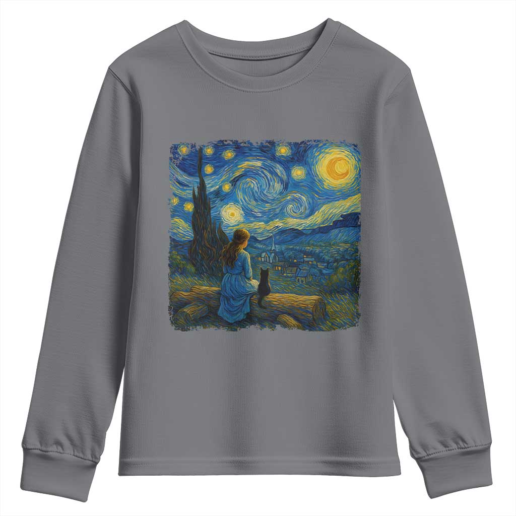 Cute Cat Starry Night Youth Sweatshirt Kitty Lovers TS14 Charcoal Print Your Wear